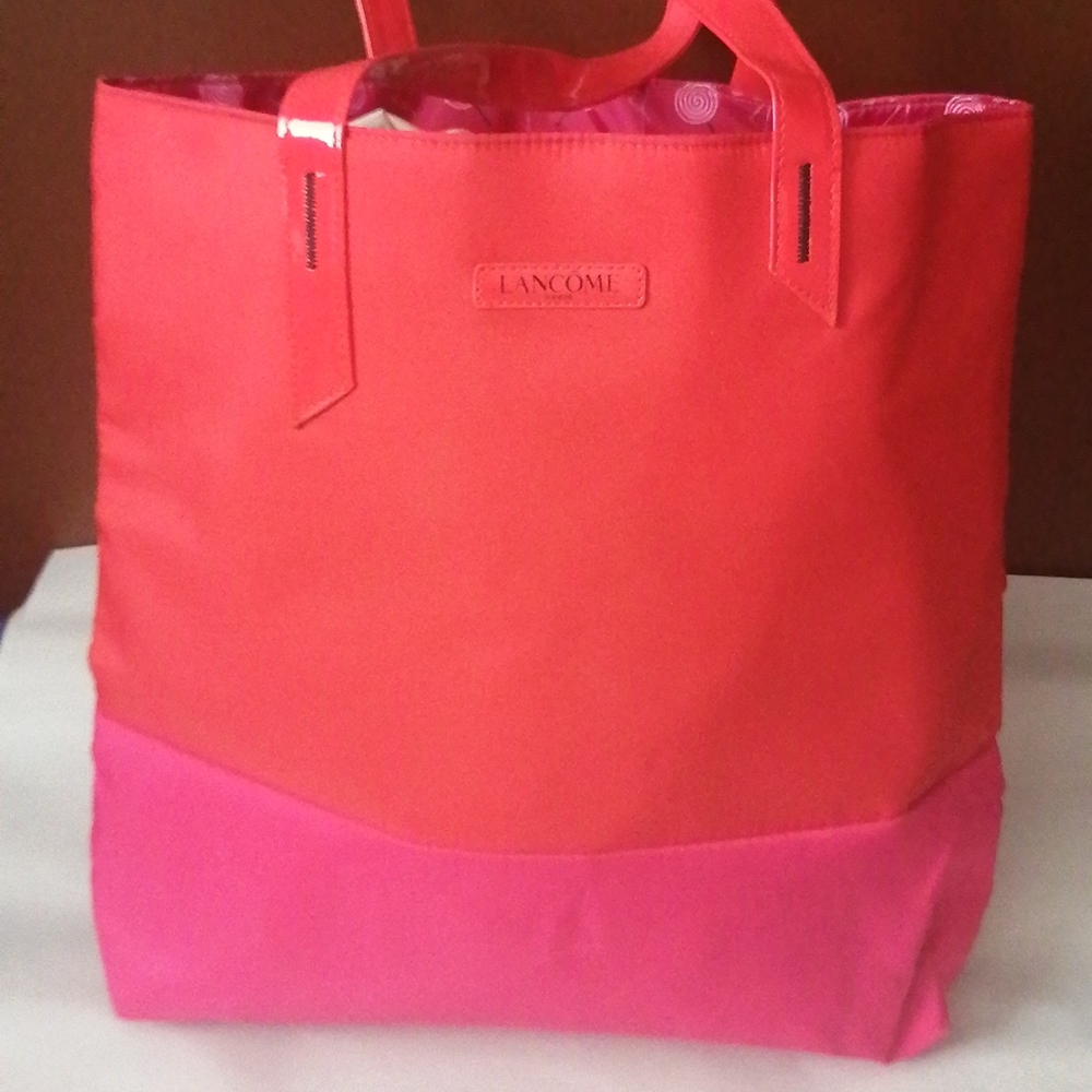 Lancome bag, bright fushia and red, great for shopping, overnight, in the car